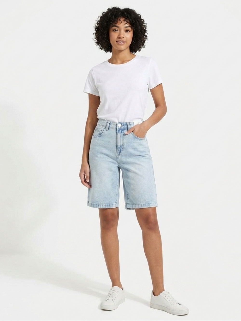 Rise Supply Co Juniors Blue Wash High-Rise Bermuda Denim Shorts Size 5 NWT